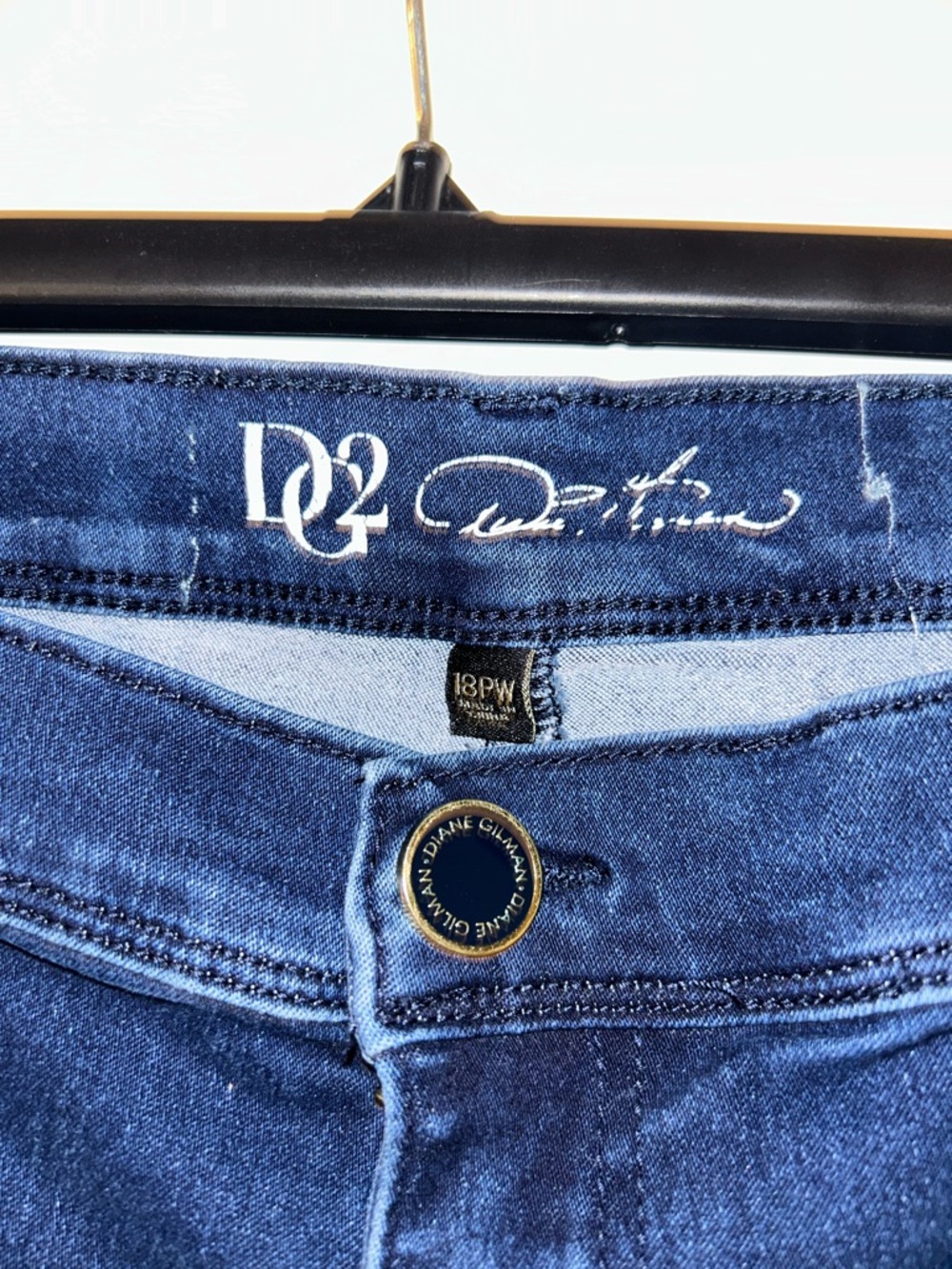 DG2 by Diane Gilman Navy Wide Leg Jeans with Button Pocket Detail